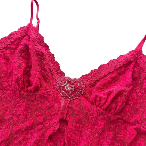 Hanky Panky Fuchsia Red Babydoll Chemise Set Thong Panty Medium Stretch Lace - Picture 2 of 6